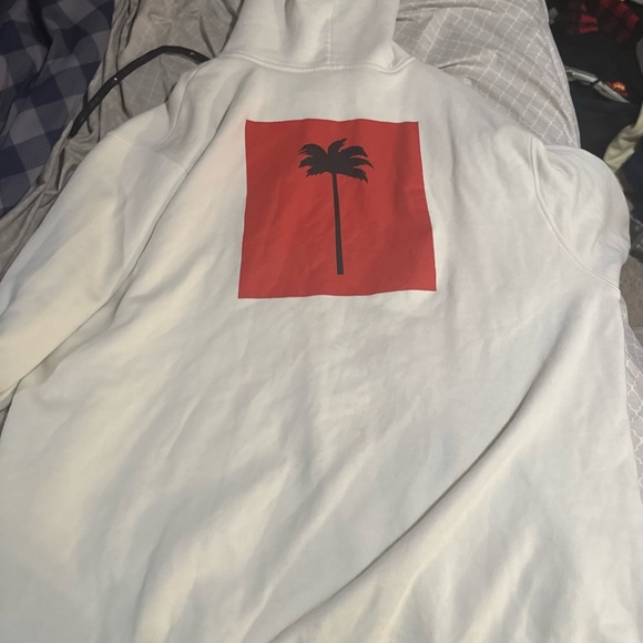 White Hoodie with Red Palm Tree Graphic